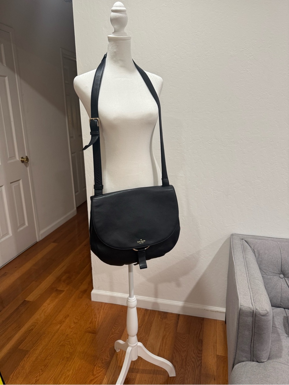 kate spade Black Pebbled Leather Crossbody Flap Bag